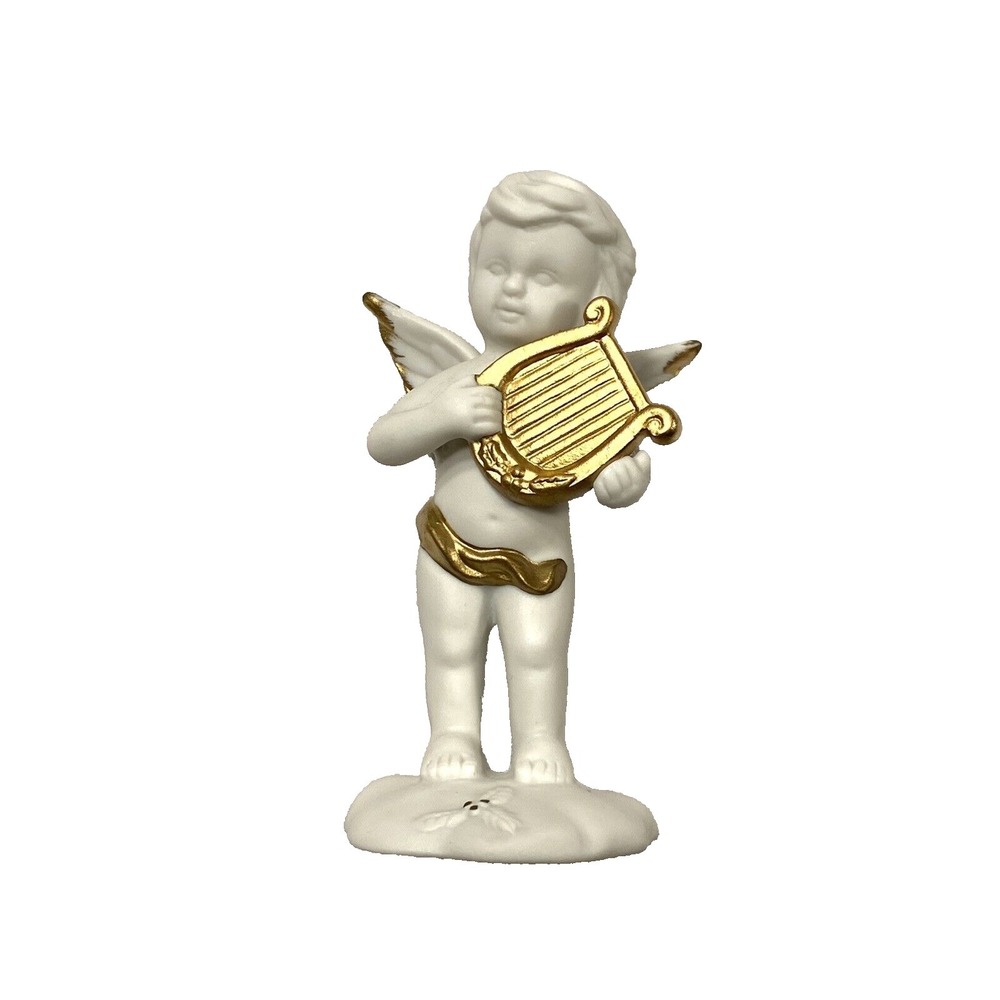 RUSS angelic treasures porcelain angel figurine BOY‎ PLAYING HARP